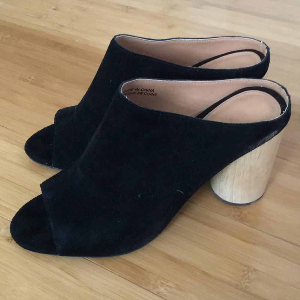 UO “Poppy” suede mule wood block heel